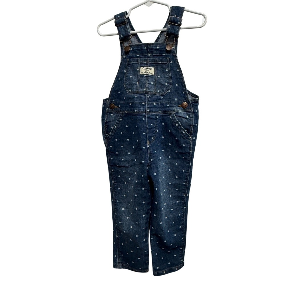 OshKosh B'gosh Kids Denim‎ Polka Dot Overalls Size 2T VestBak Retro